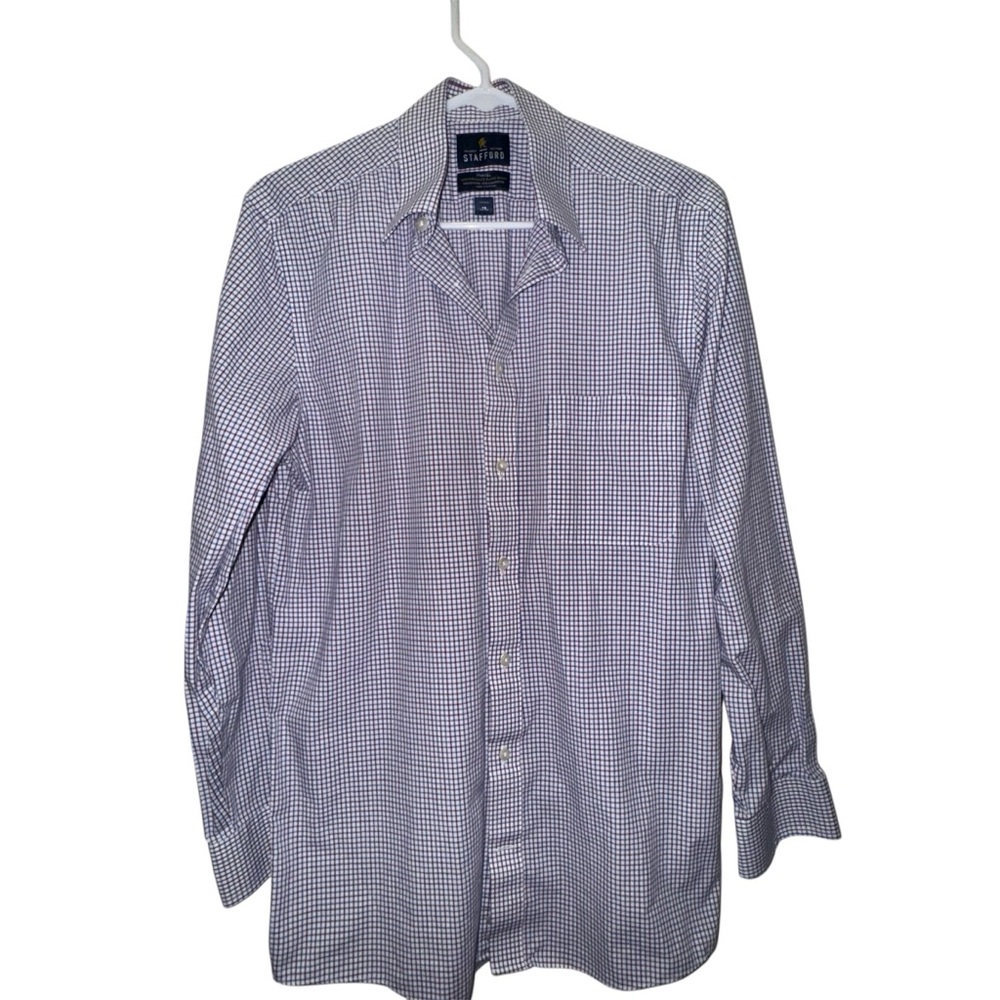 Stafford Travel Men's Blue Red and White Checkered Dress Shirt 15 /32-33